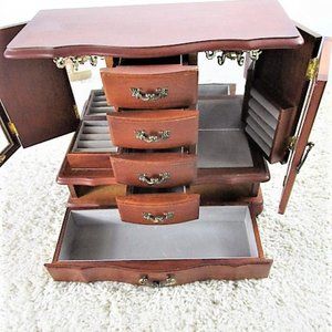 Vintage Wood and Glass Jewelry Box